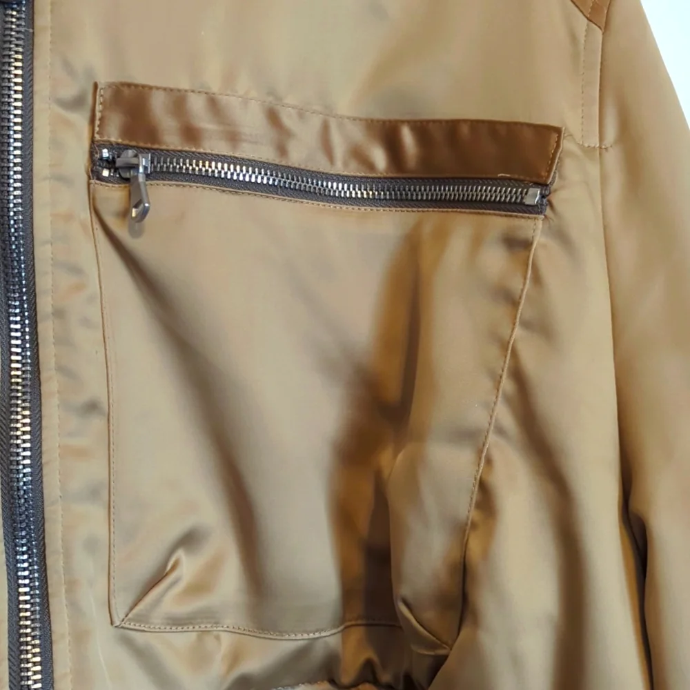 Zara Tan and Olive Green Cropped Bomber Jacket - Picture 2 of 5